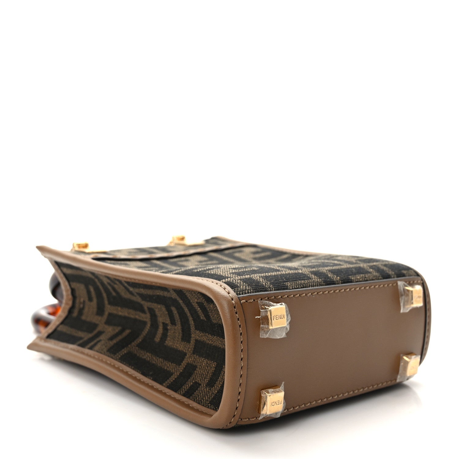 Fendi Fabric Jacquard Vitello King Plexiglass FF 1974 Mini Fendi Sunshine Shopper Tote Tobacco Moro Sand 4 of 10