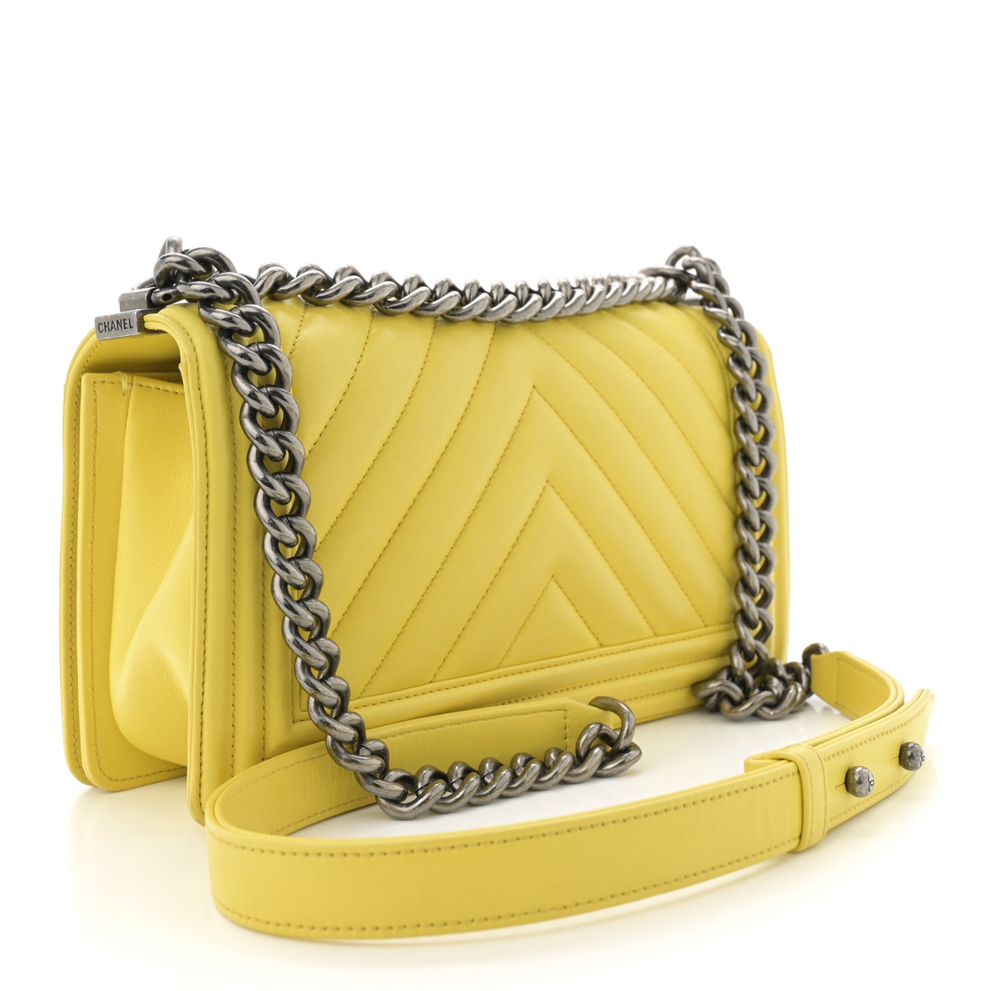 Calfskin Chevron Quilted Medium Boy Flap Yellow