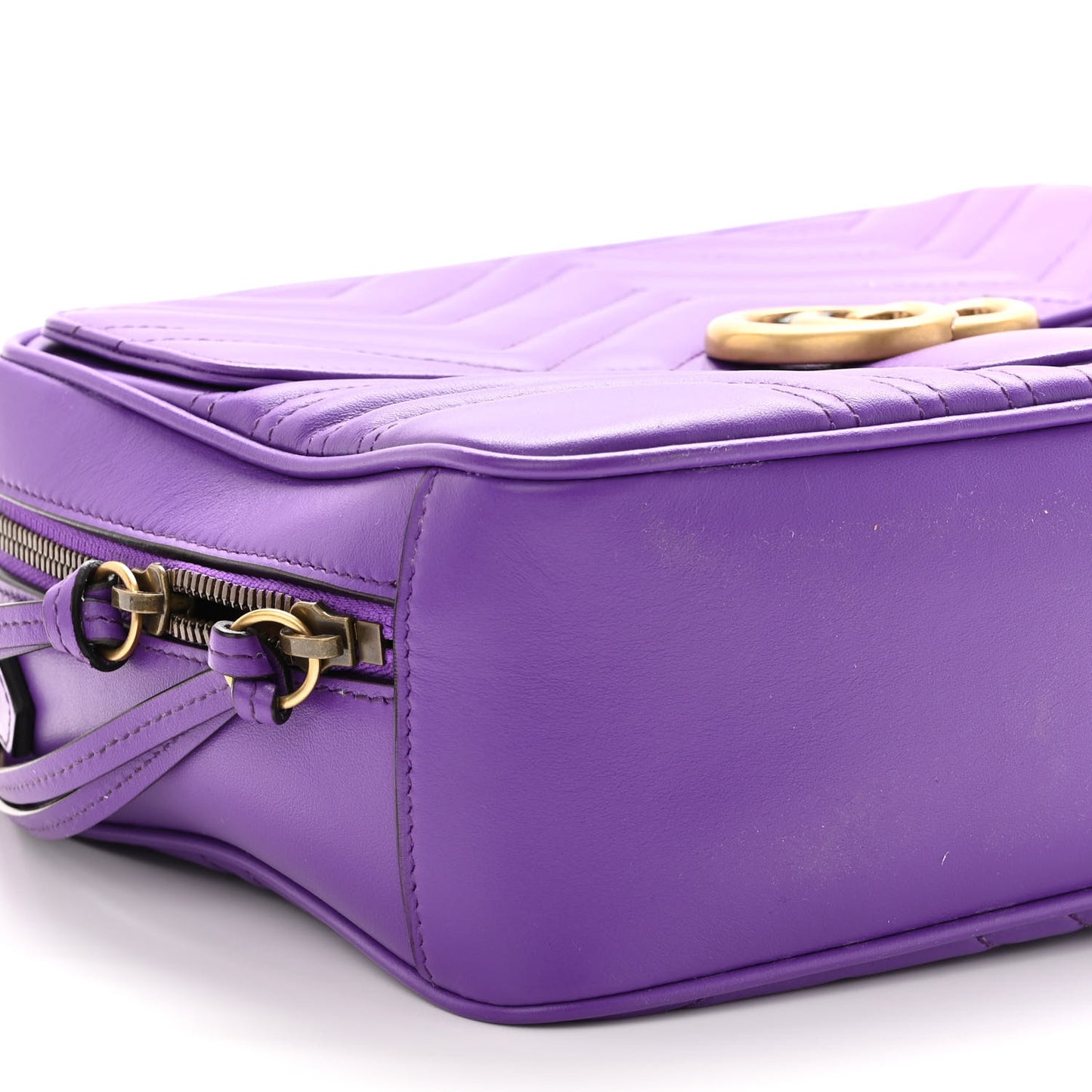 Calfskin Matelasse Sylvie Web Small GG Marmont Top Handle Shoulder Bag Shine Purple