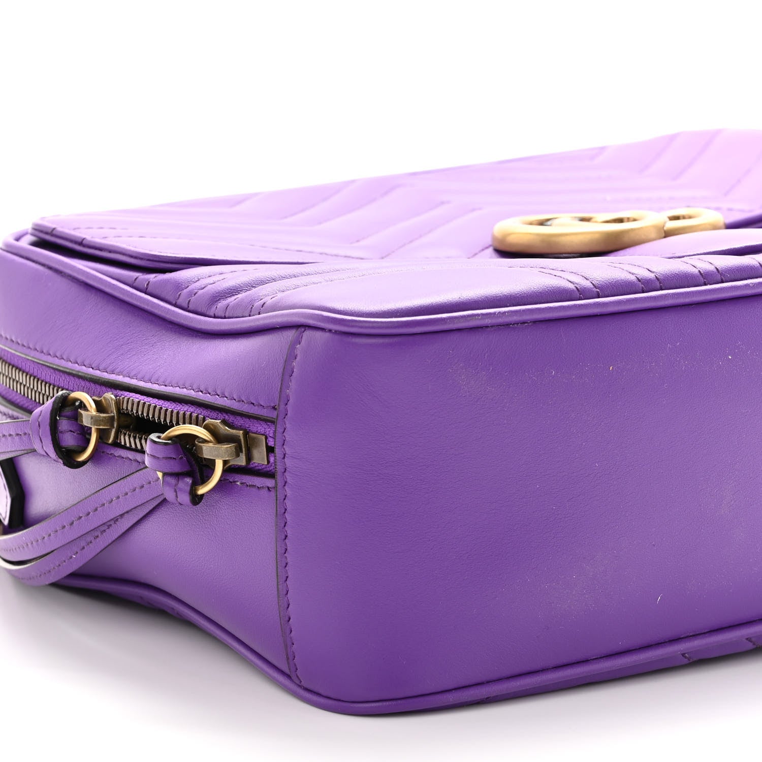 Gucci Calfskin Matelasse Sylvie Web Small GG Marmont Top Handle Shoulder Bag Shine Purple 10 of 12