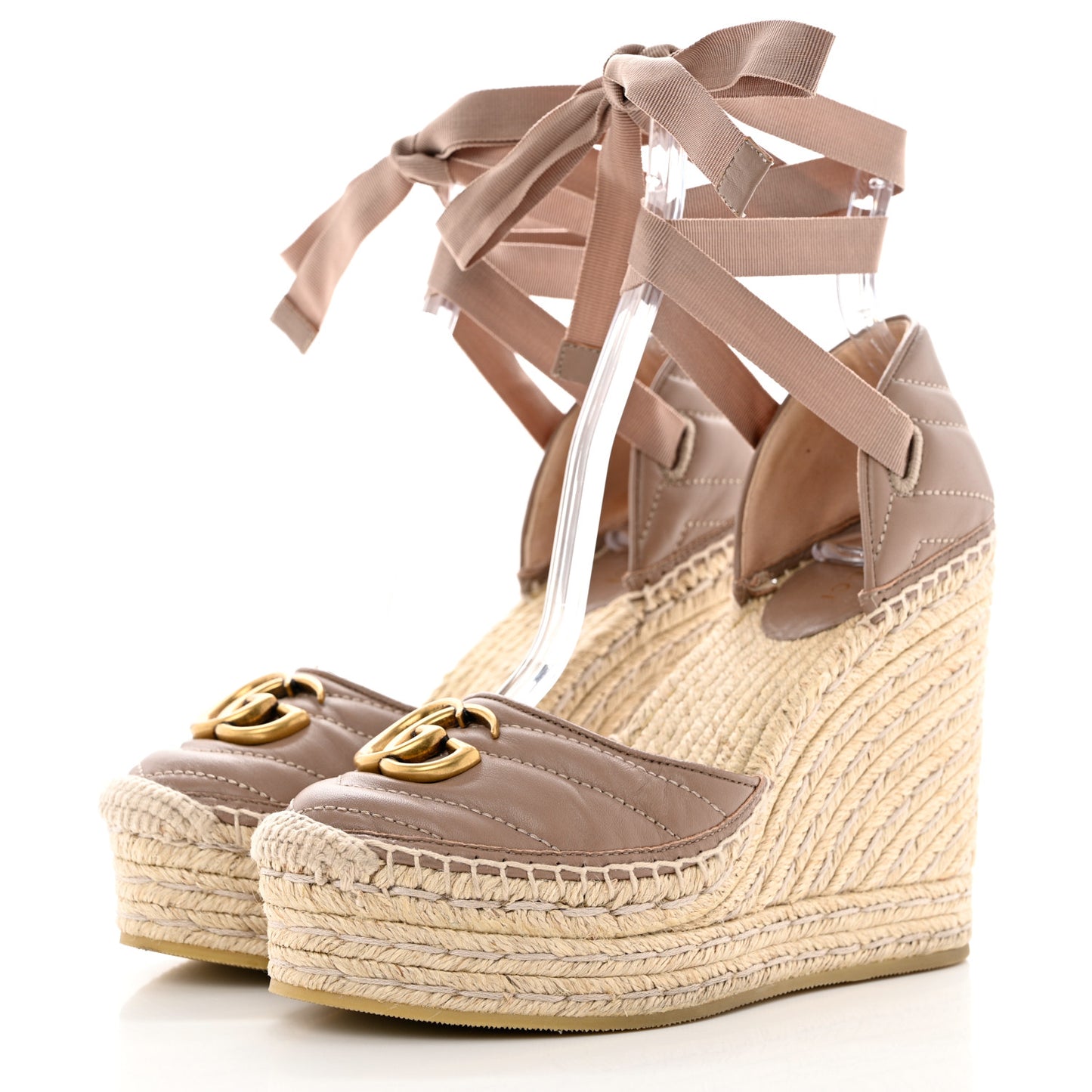 Nappa Matelasse GG Marmont Ankle Wrap Platform 35/120mm Espadrille Wedges 36 Porcelain Rose