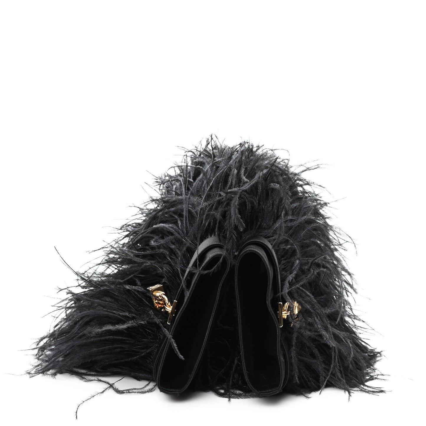 Satin Ostrich Feather Shark Lock Ankle Boots 40 Black