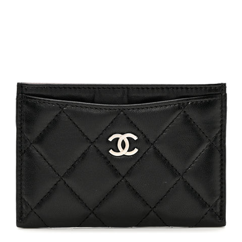 Lambskin Quilted Card Holder Black