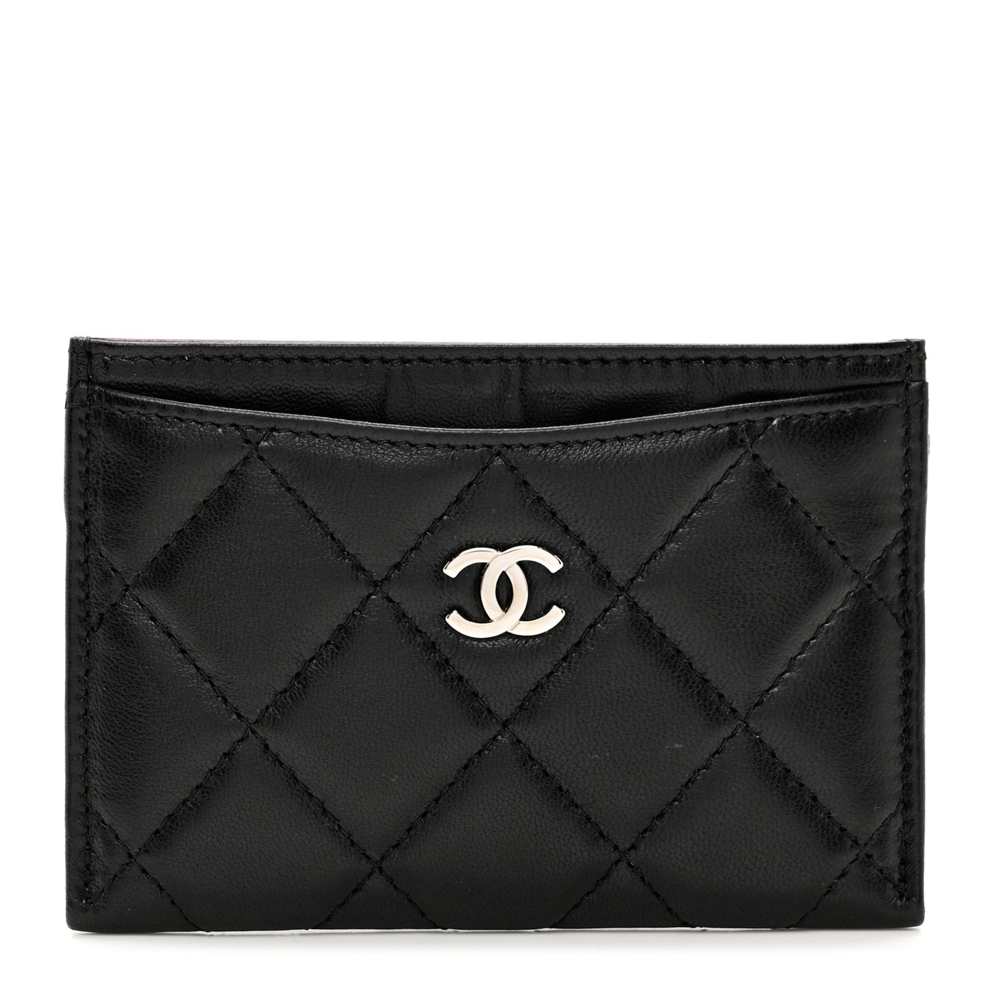 Lambskin Quilted Card Holder Black