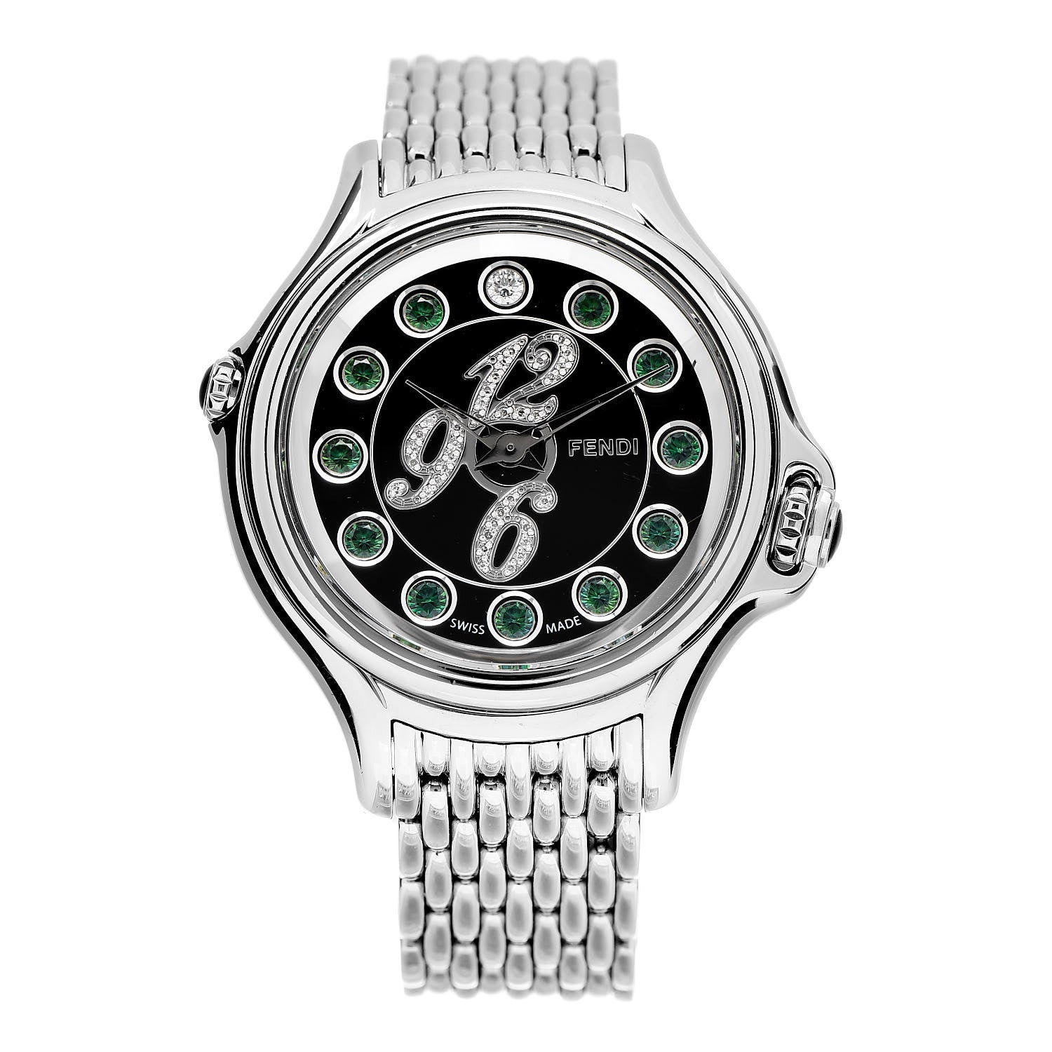 Fendi Stainless Steel Diamond Pave Topaz 33mm Crazy Carats Quartz Watch Black 3 of 10