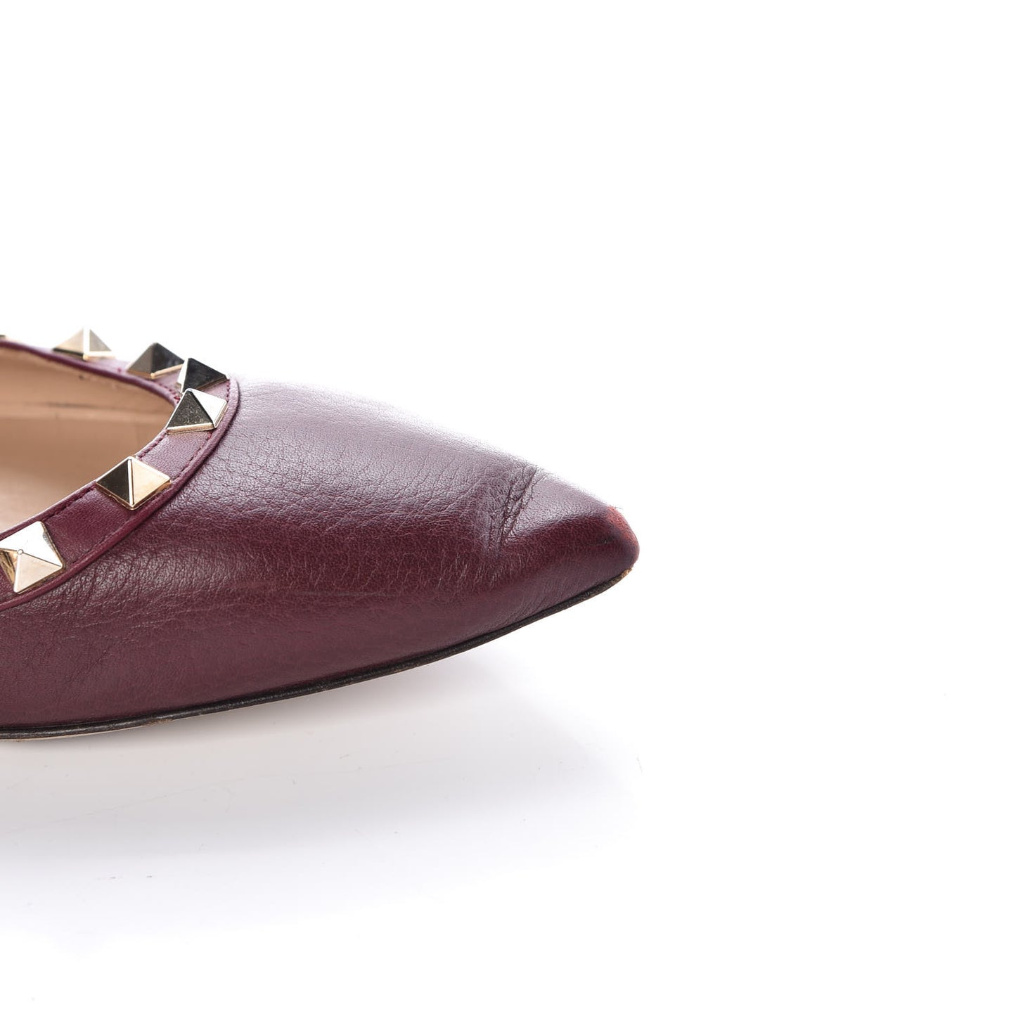 Pebbled Calfskin Rockstud Ballerina Flats 38 Rubin
