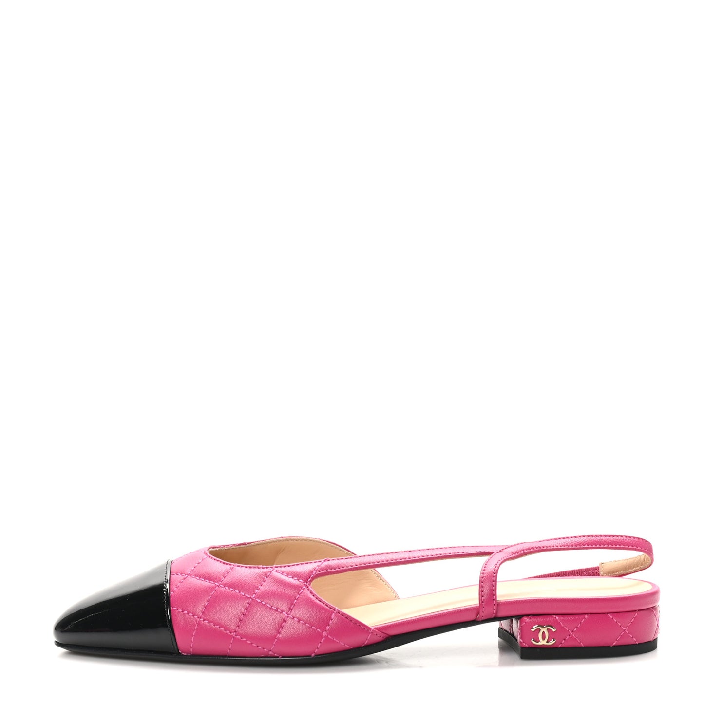 Lambskin Patent Cap Toe CC Slingback Flats 37.5 Pink Black