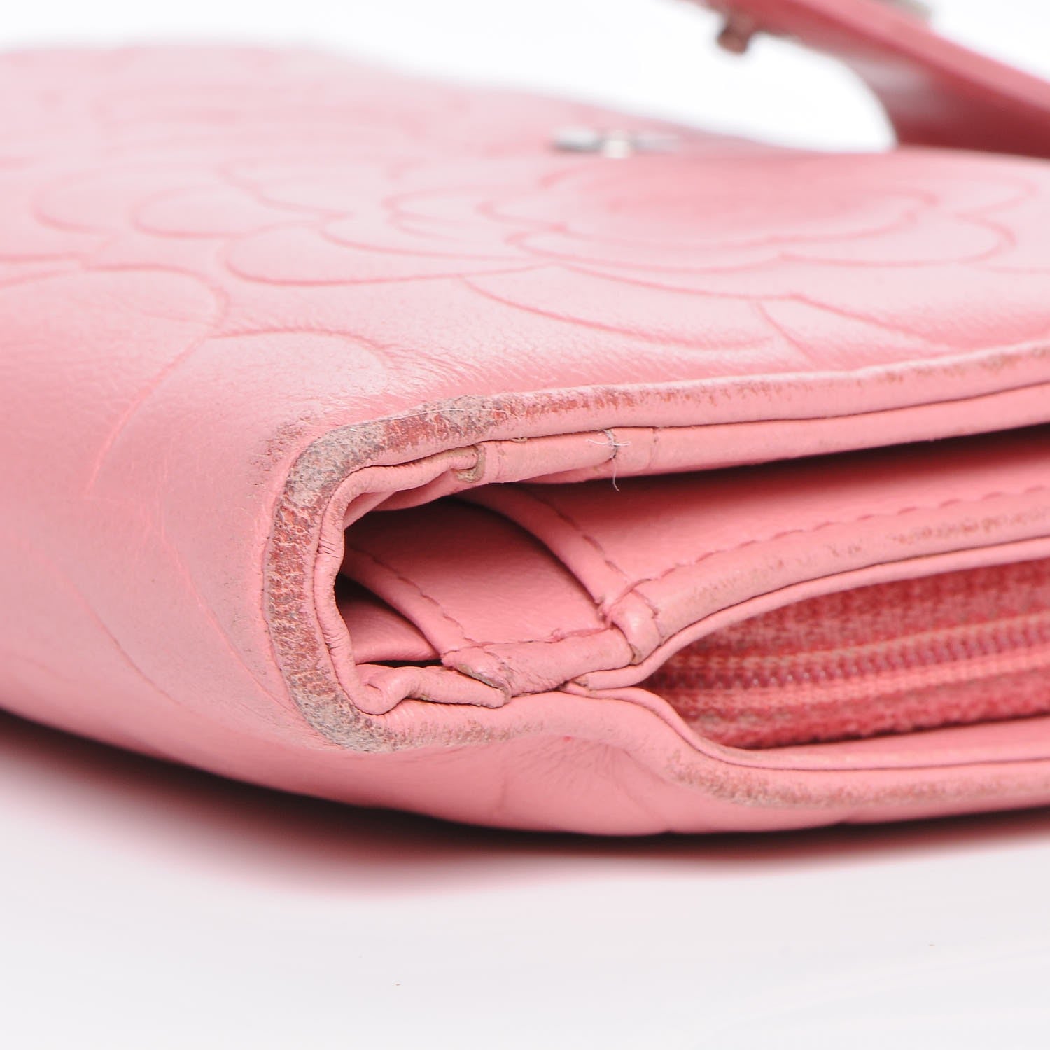 Chanel Lambskin Camellia Embossed L-Zip Pocket Wallet Pink 6 of 13