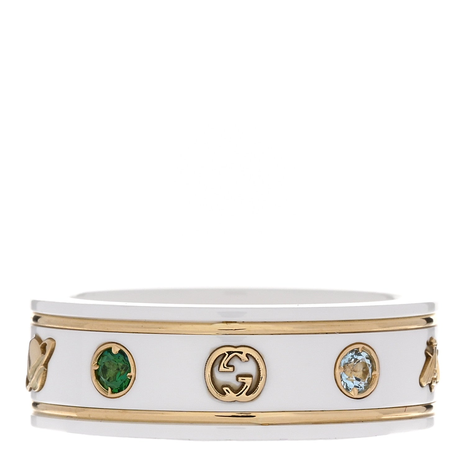 Gucci 18K Yellow Gold Ceramic Topaz Icon Band Ring 54 7 White 3 of 5