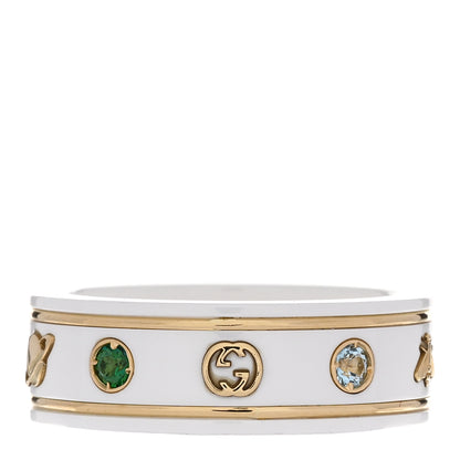 Gucci 18K Yellow Gold Ceramic Topaz Icon Band Ring 54 7 White 3 of 5