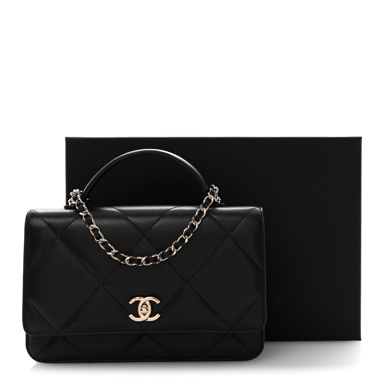 Chanel Shiny Caviar Quilted Turnlock Top Handle Wallet On Chain WOC Black 11 of 11