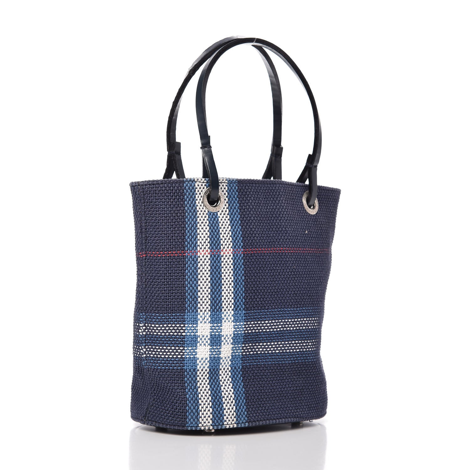 Burberry Canvas Woven Color Check Bucket Bag Blue 3 of 8