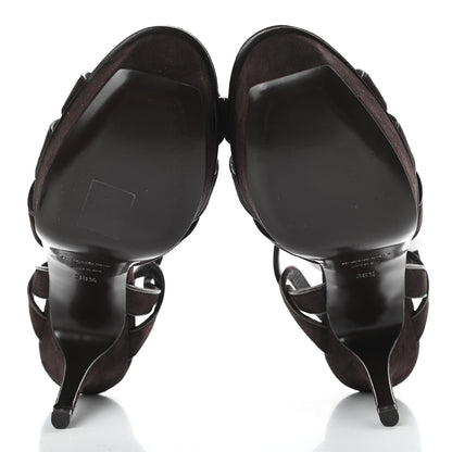 Saint Laurent Kid Scamosciato Tribute 75 Platform Sandals 38.5 Chocolate 5 of 11