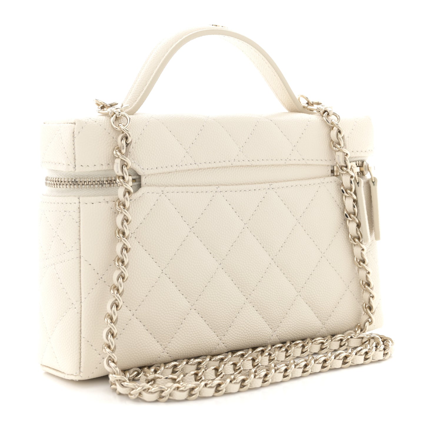 Caviar Quilted Trendy Handle Slim Vanity Ecru