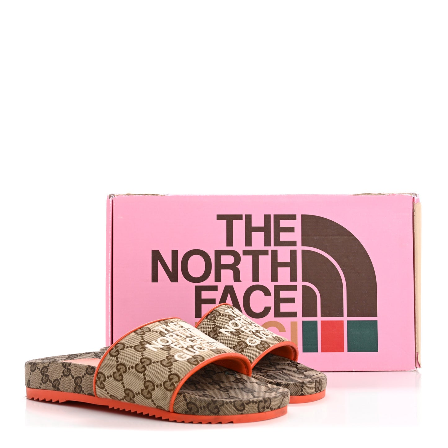 x NORTH FACE Canvas GG Monogram Womens Slide Sandals 40 Beige Mystic White Deep Orange