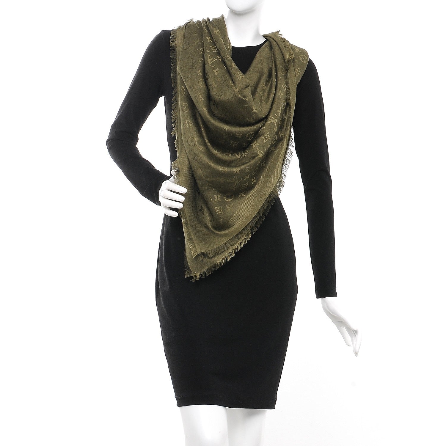 Louis Vuitton Silk Wool Monogram Shawl Kaki 2 of 4