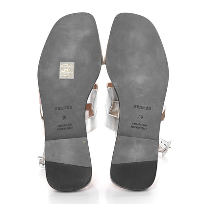 Hermes Metallic Nappa Chevre Velours Womens Grace Sandals 39 Gris Argente Beige 5 of 10