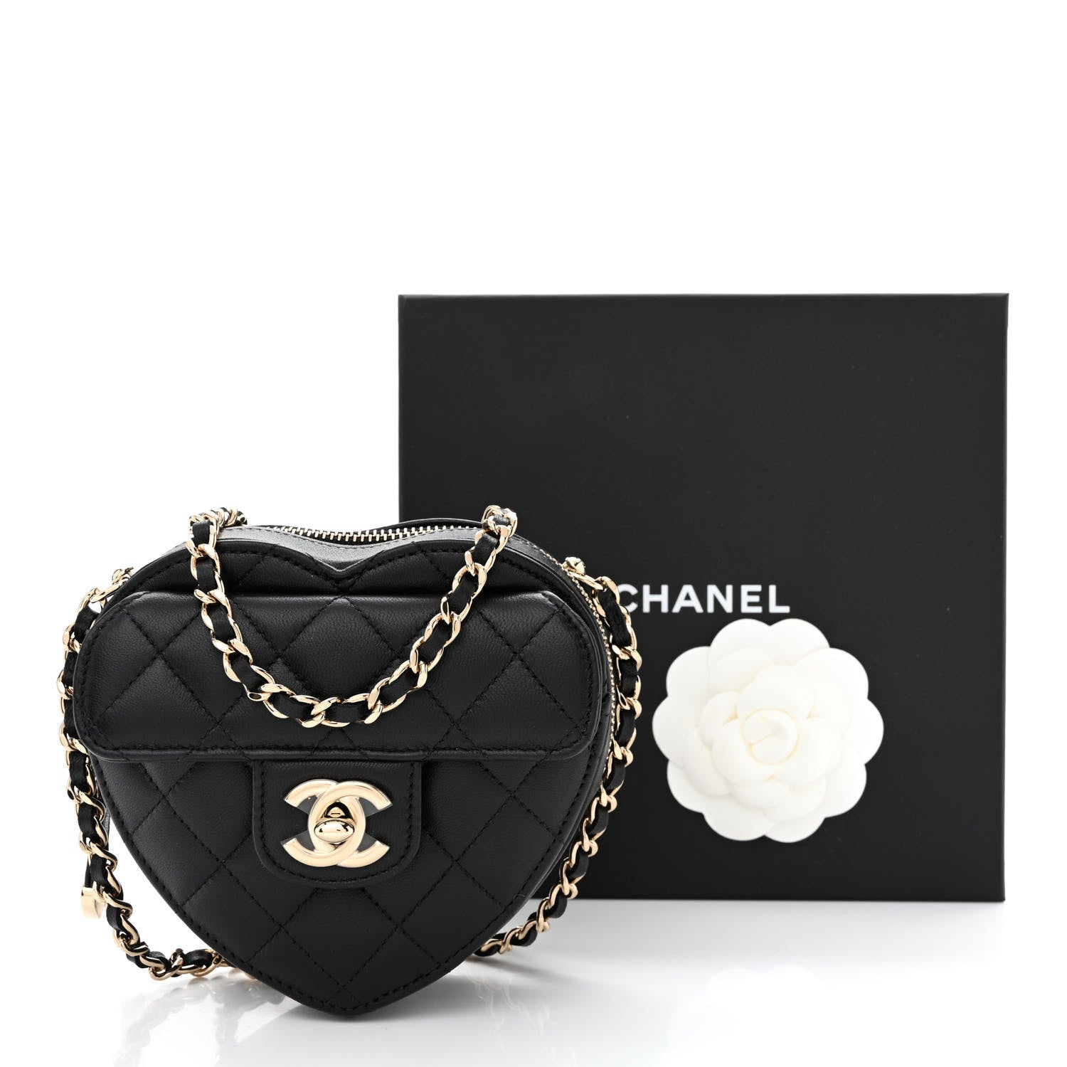 Chanel Lambskin Quilted CC In Love Heart Clutch With Chain Black 11 of 11