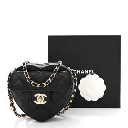 Chanel Lambskin Quilted CC In Love Heart Clutch With Chain Black 11 of 11