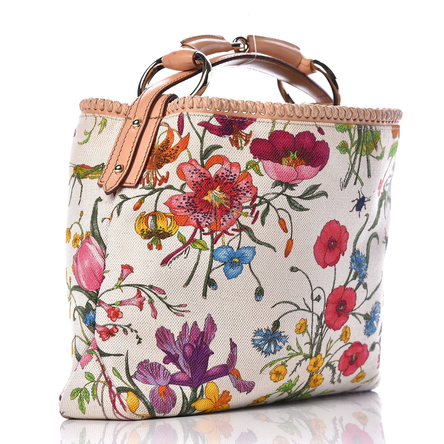 Gucci Canvas Flora Floral Small Horsebit Chain Hobo 3 of 11
