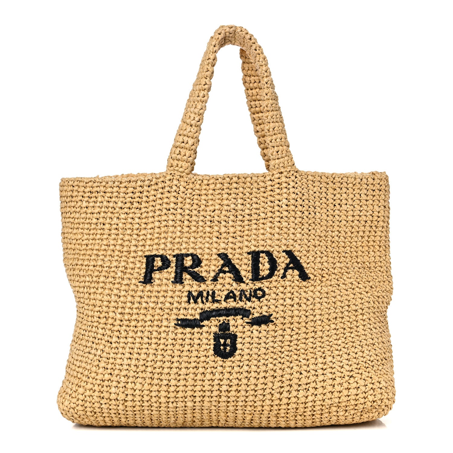 Prada Yarn Raffia Effect Crochet Embroidered Logo Tote Naturale 1 of 15