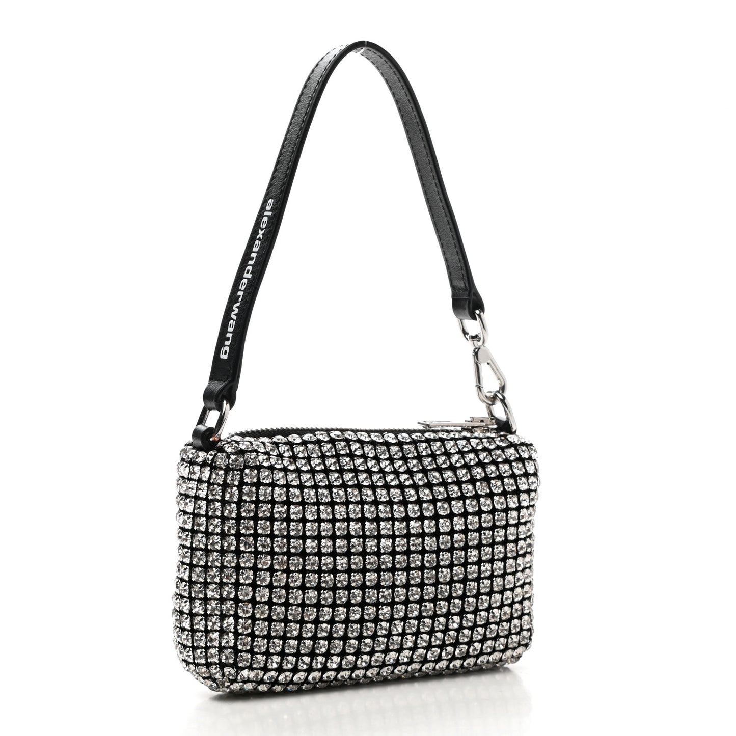 Mesh Crystal Rhinestone Mini Heiress Pouch Black Silver