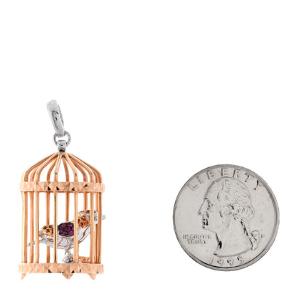 Parker & West by FASHIONPHILE 18K Rose White Gold Diamond Ruby Sapphire .27ctw Bird Cage Pendant 2 of 3