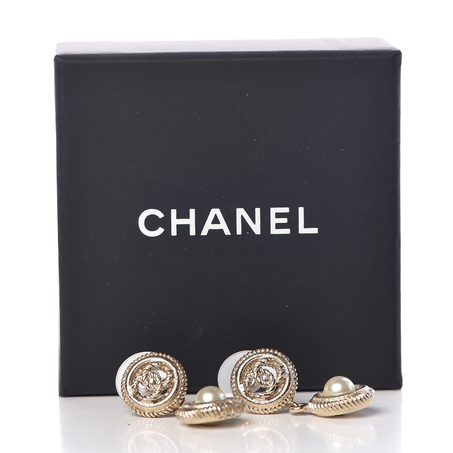 Chanel Pearl CC Drop Earrings Gold Pearly White 5 of 5