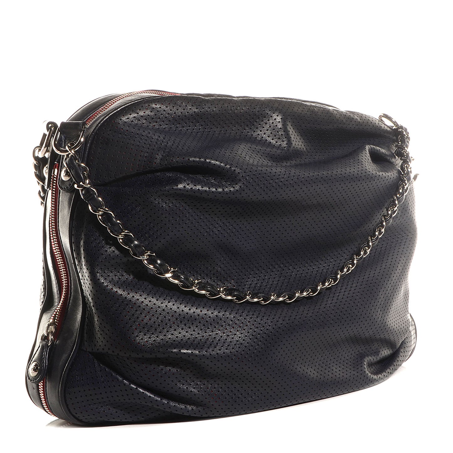 Perforated Lambskin Baseball Spirit Ligne Bag Navy