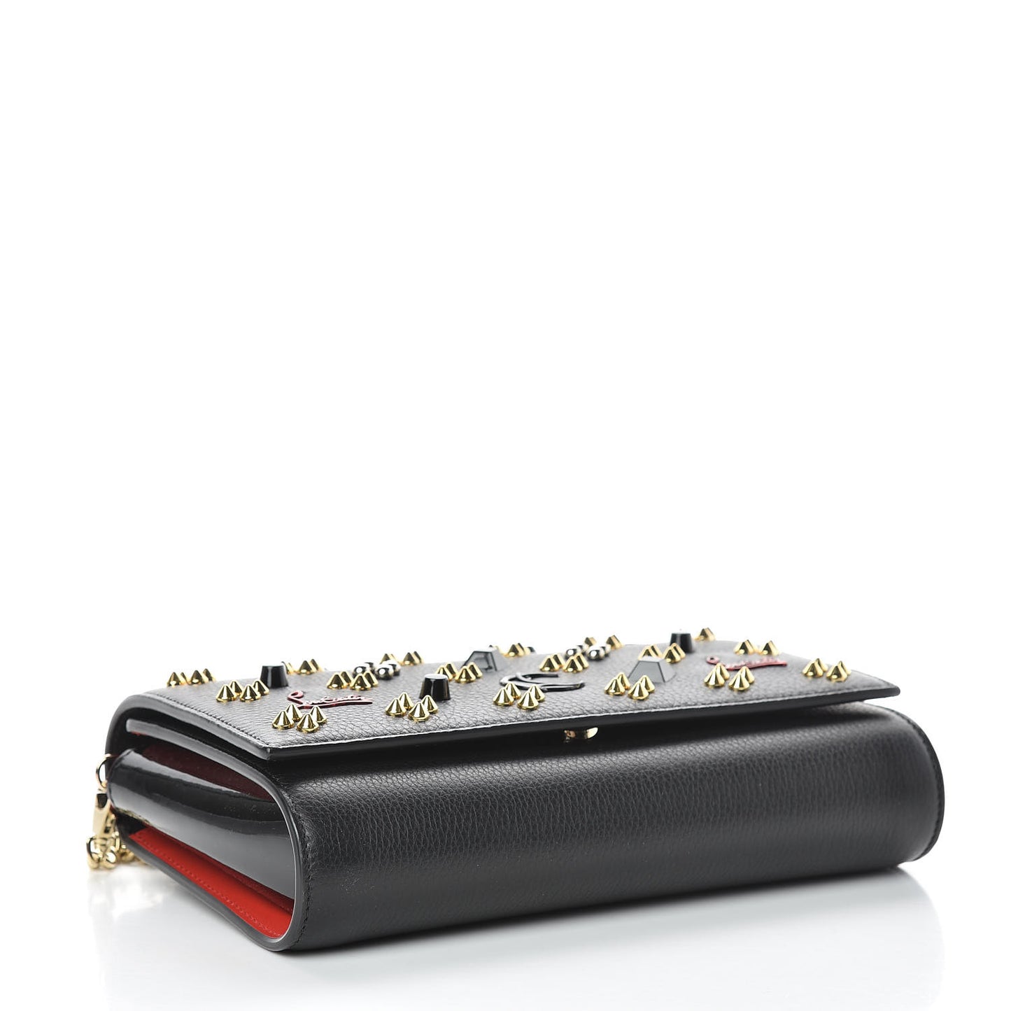 Calfskin Spikes Loubinthesky Paloma Clutch Black Multimetal