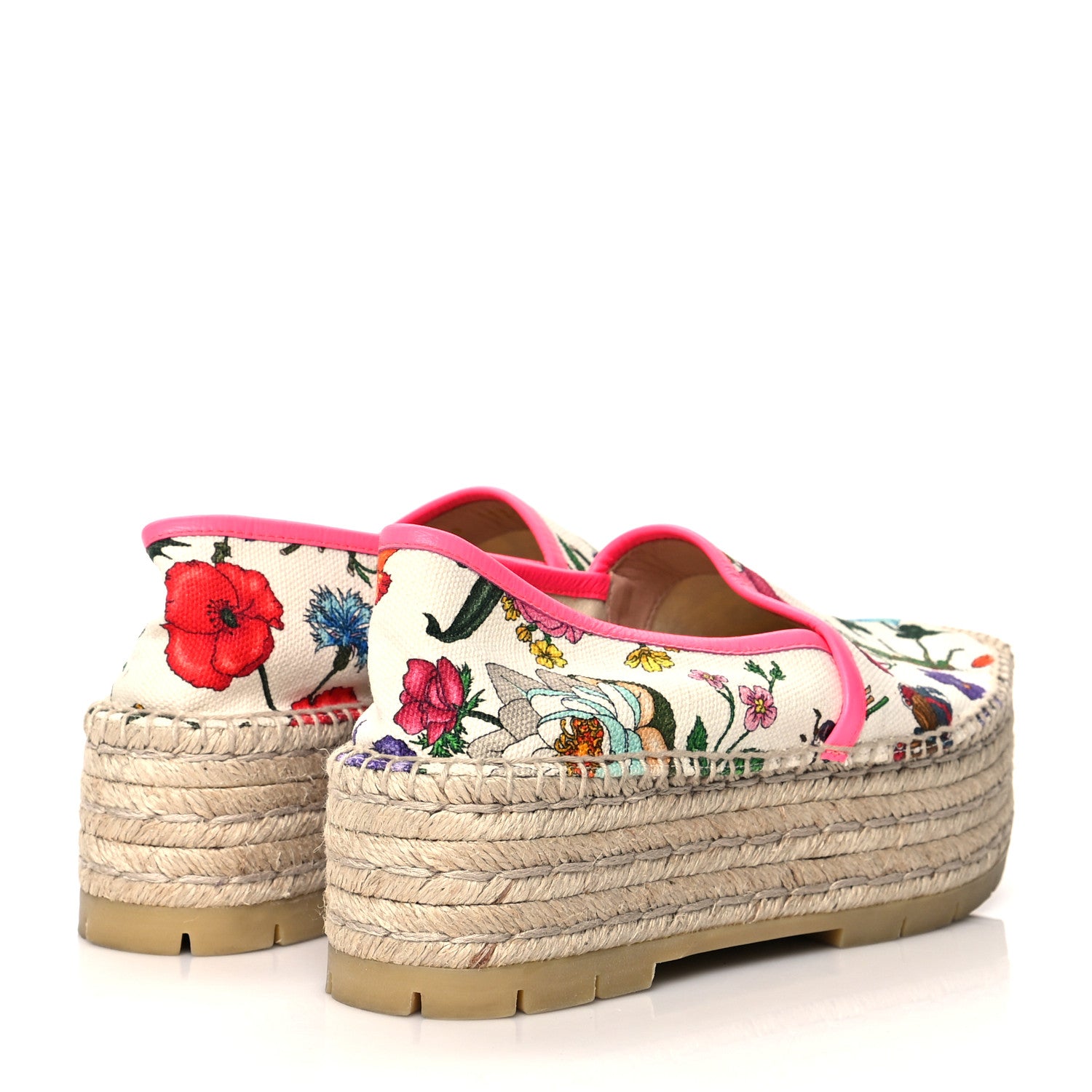 Gucci Canvas Flora Print Platform Espadrilles 38 White Multicolor Fuxia 4 of 8