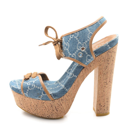 Gucci Denim GG Monogram Cork Platform Sandals 39 Blue 1 of 9