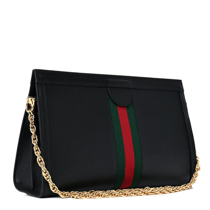 Gucci Textured Calfskin Web Medium Ophidia Chain Shoulder Bag Black 3 of 15