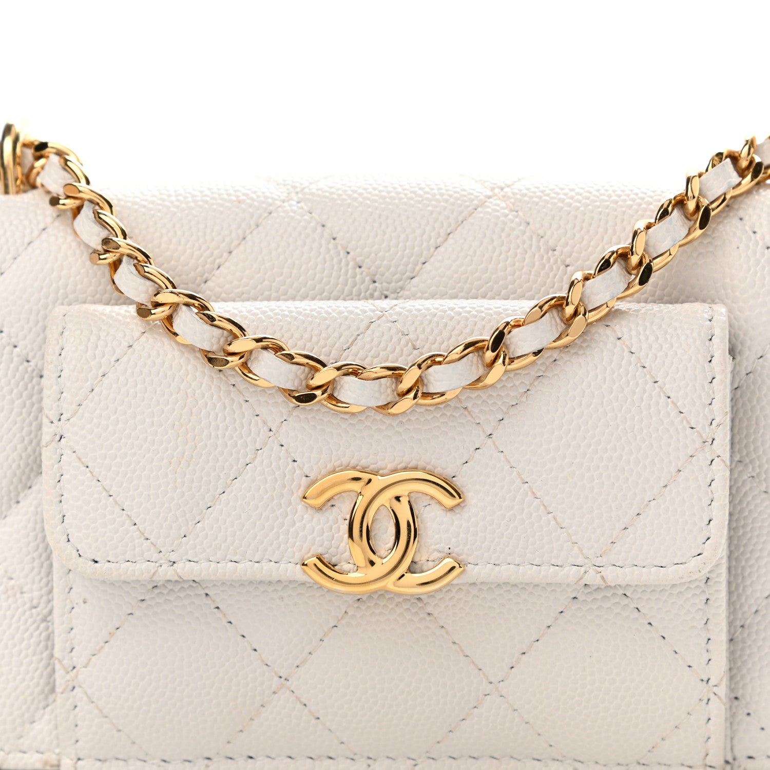 Chanel Caviar Quilted Pocket Twins Clutch With Chain White 10 of 14