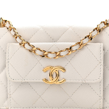 Chanel Caviar Quilted Pocket Twins Clutch With Chain White 10 of 14