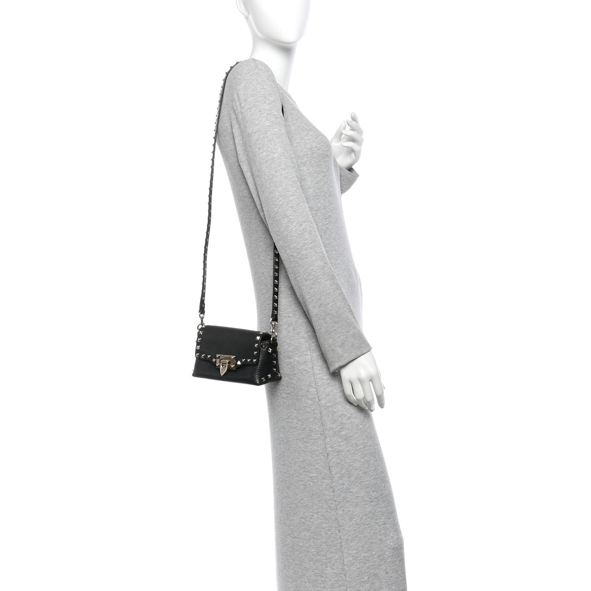 Valentino Garavani Pebbled Calfskin Mini Rockstud Crossbody Bag Black 2 of 9