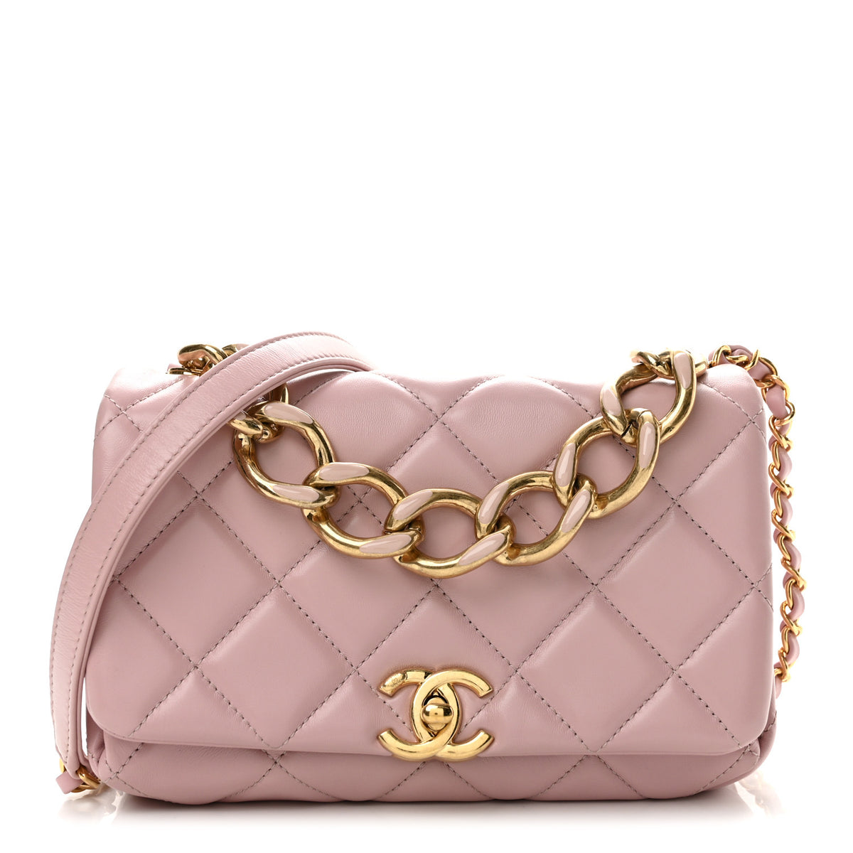 Lambskin Quilted Color Match Small Flap Light Pink