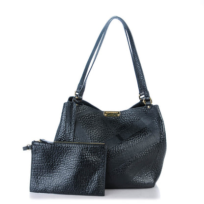 Burberry Signature Grain Calfskin Check Embossed Small Canter Tote Black 3 of 9