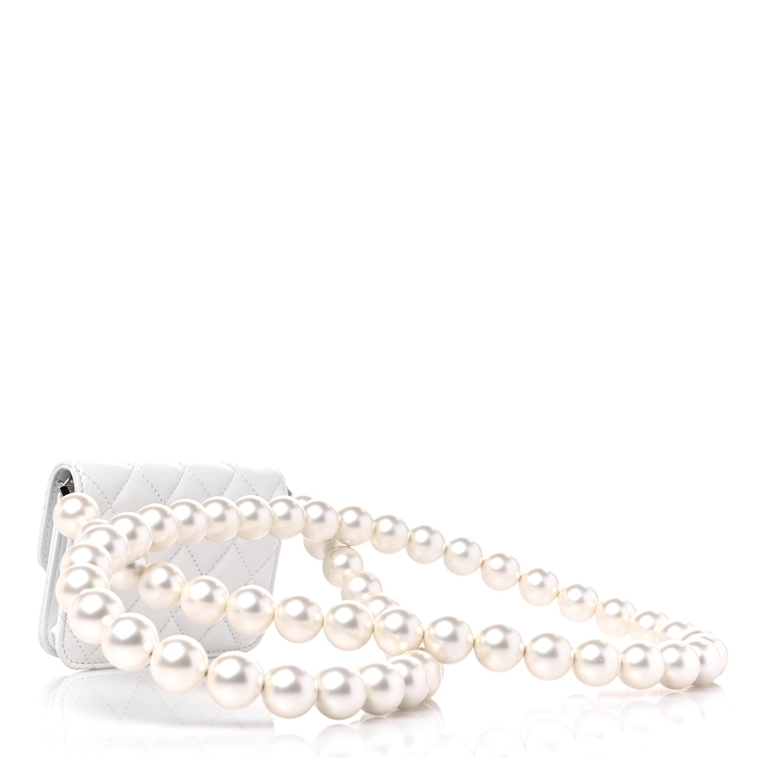 Chanel Calfskin Quilted Maxi Pearls Card Holder Flap With Chain White 3 of 13