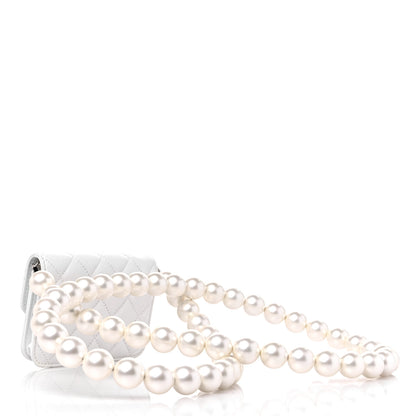 Chanel Calfskin Quilted Maxi Pearls Card Holder Flap With Chain White 3 of 13