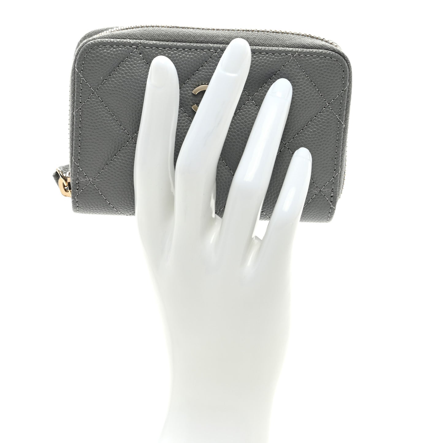 Caviar Quilted Zip Coin Purse Grey