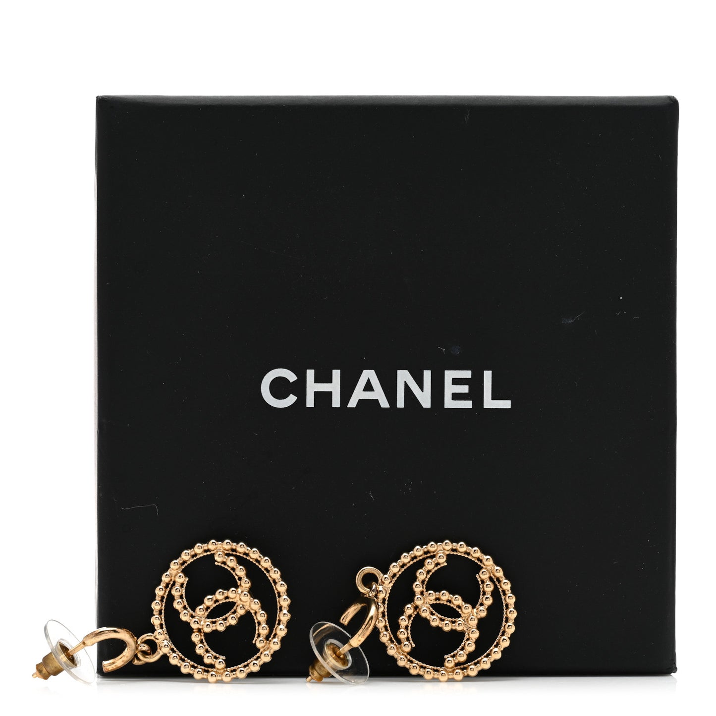 Metal Bead Round CC Drop Earrings Gold