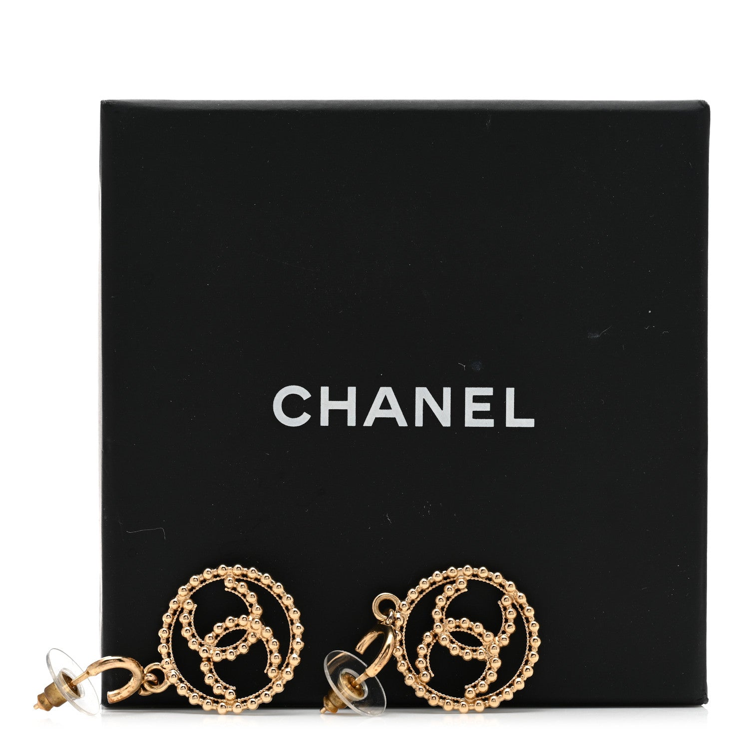 Chanel Metal Bead Round CC Drop Earrings Gold 5 of 5