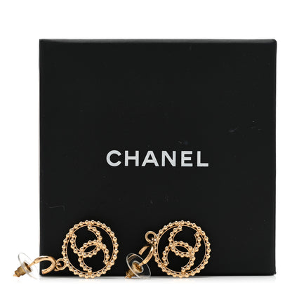 Chanel Metal Bead Round CC Drop Earrings Gold 5 of 5