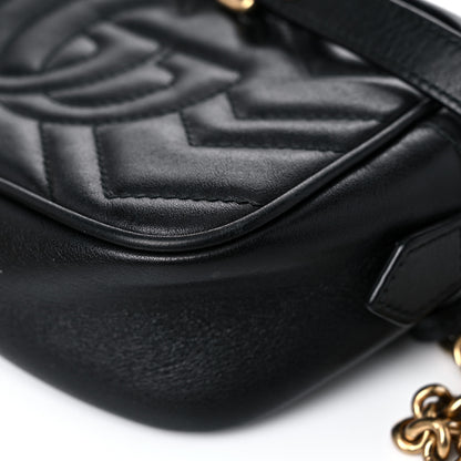 Gucci Calfskin Matelasse Mini GG Marmont Chain Shoulder Bag Black 12 of 16