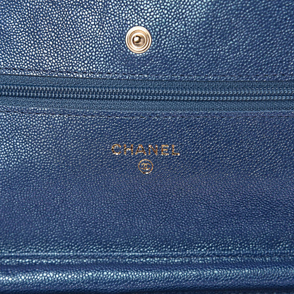 Chanel Iridescent Caviar Quilted Wallet On Chain WOC Dark Blue 6 of 11