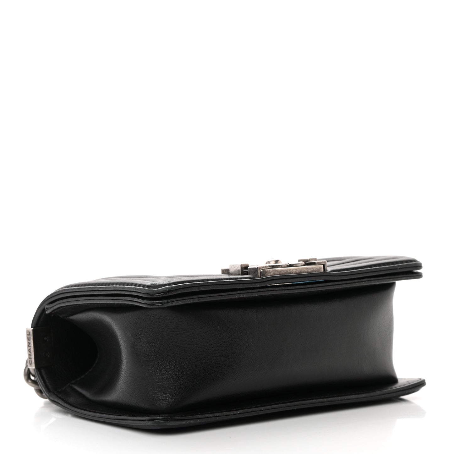Calfskin Double Stitch Small Boy Flap Black