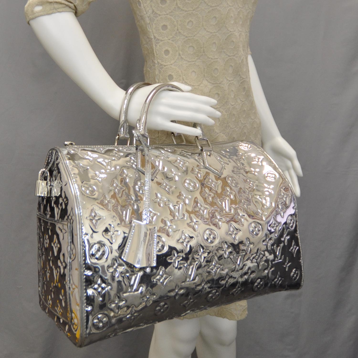 Louis Vuitton Monogram Miroir Speedy 35 Silver 2 of 9