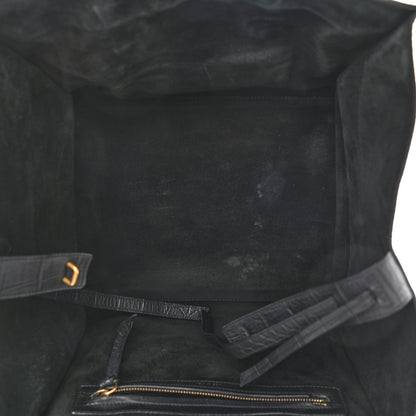 Celine Calfskin Crocodile Embossed Medium Phantom Luggage Black 5 of 15