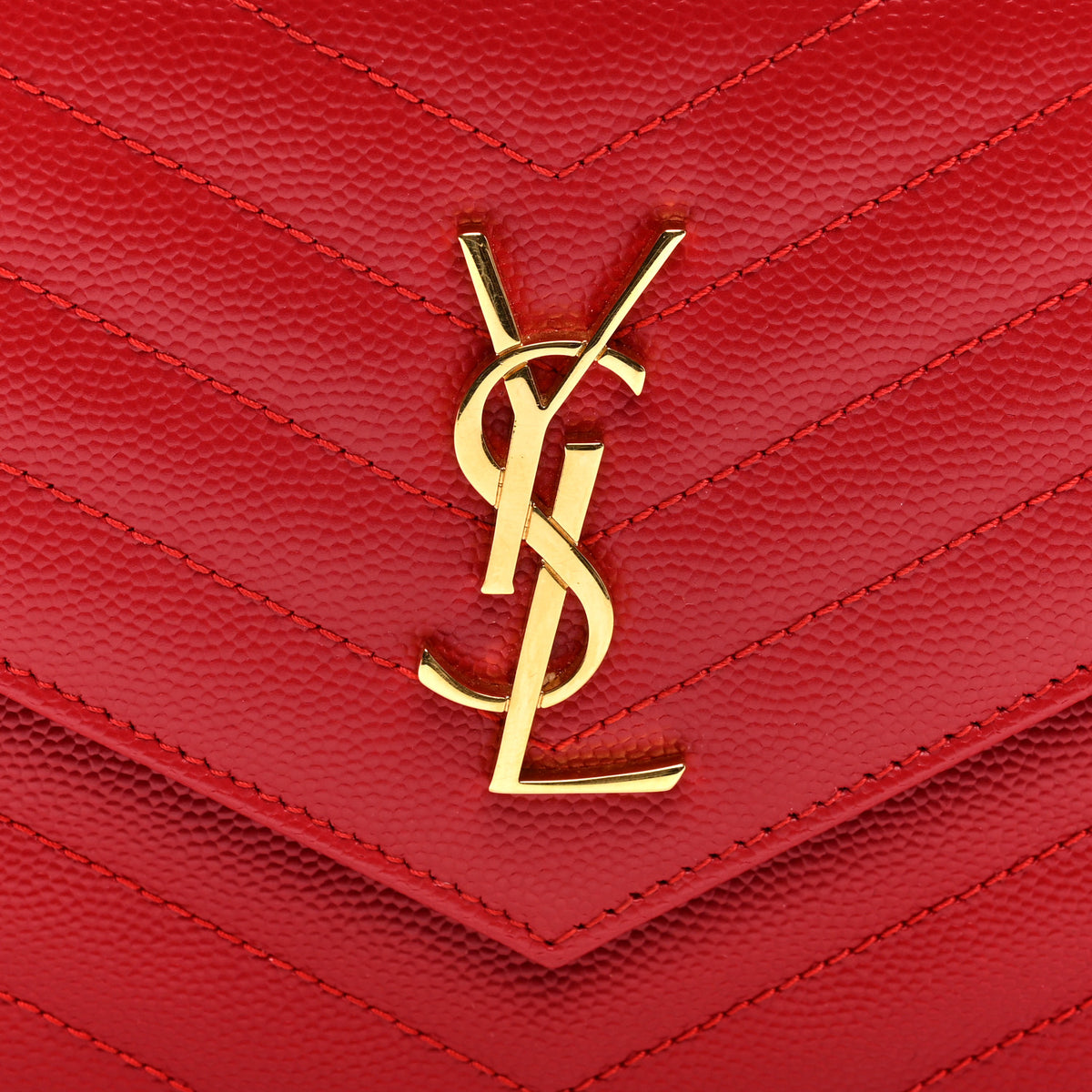 Grain De Poudre Matelasse Chevron Monogram Envelope Chain Wallet New Red